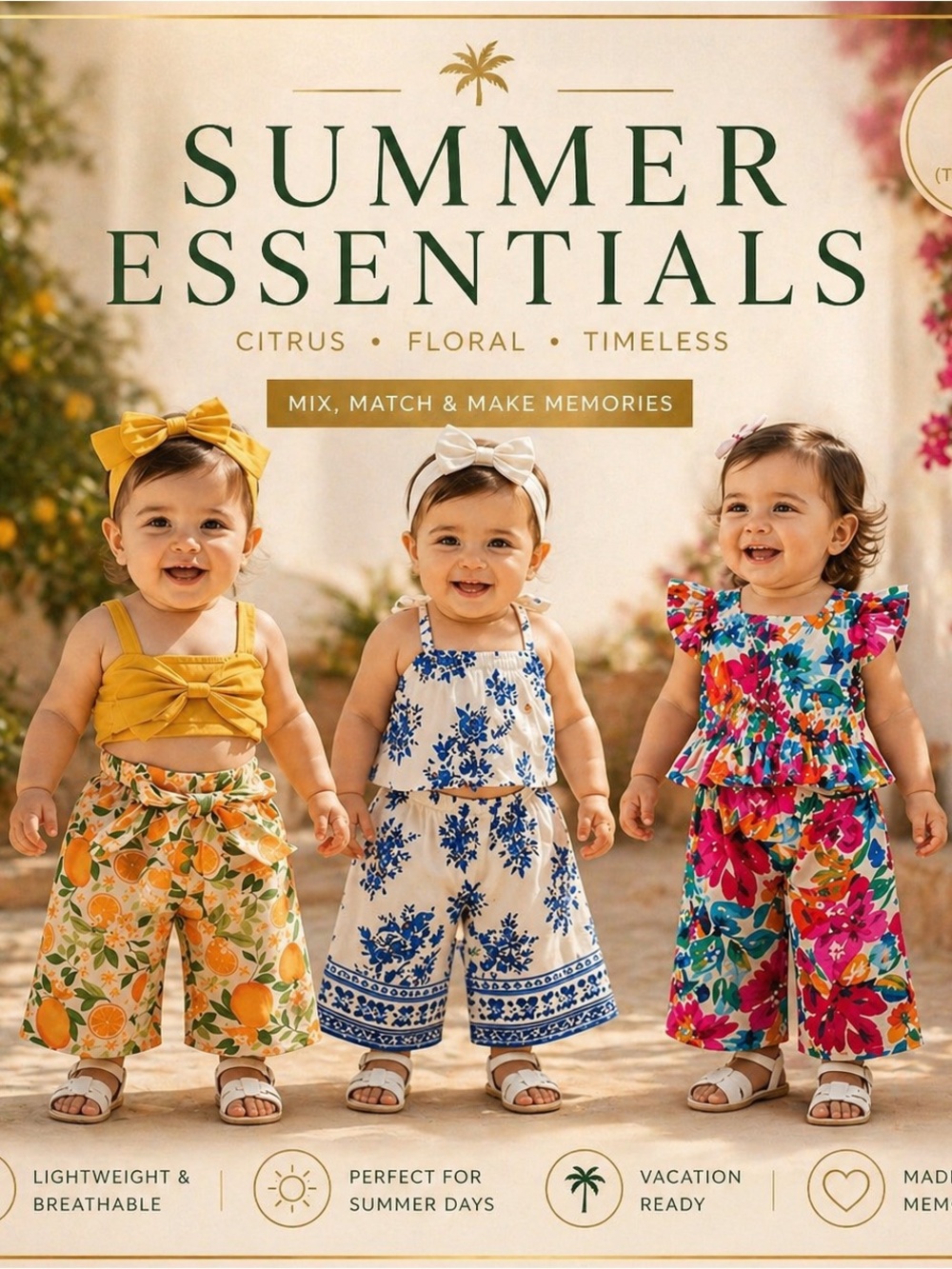 Girls Summer Outfit Bundle 3 Piece Set Colorful Matching Sets Vacation Ready